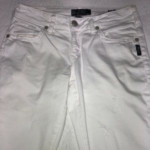Silver Jeans Suki High Rise Capri Destruction White 27" Waist X 25" In Stretch